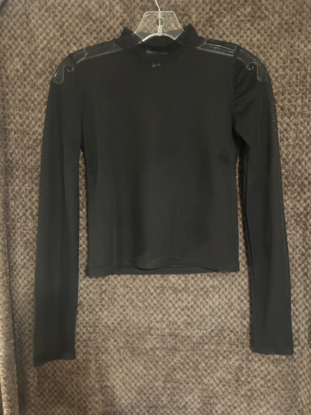 Black Sheer Long-Sleeve Mock Neck Top